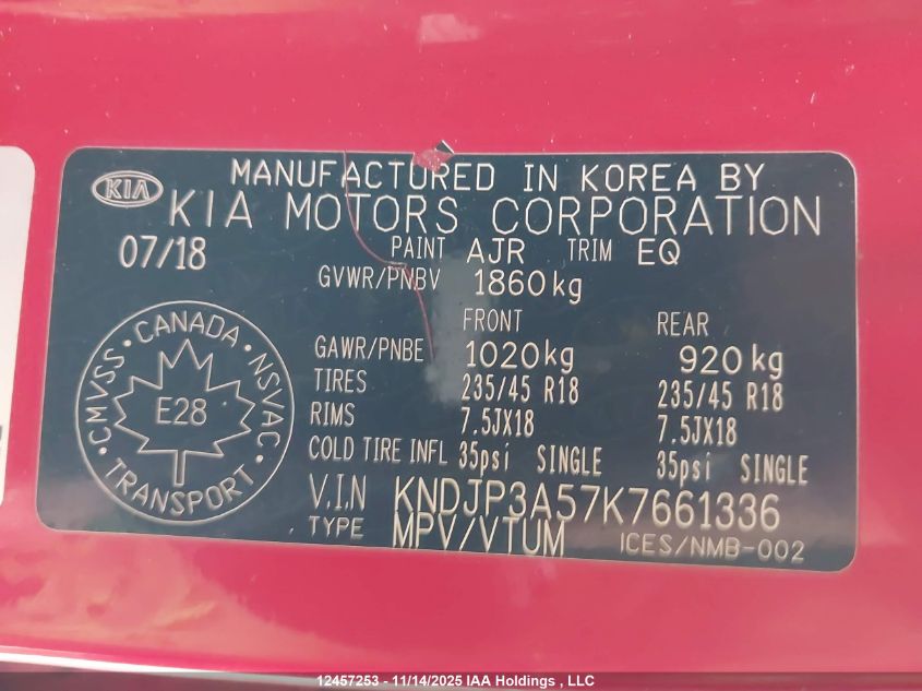 2019 Kia Soul Ex/Ex Premium/Ex Tech/Ex+ VIN: KNDJP3A57K7661336 Lot: 12457253
