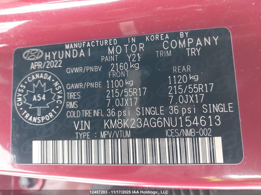 2022 Hyundai Kona Electric Preferred With Two-Tone Roof VIN: KM8K23AG6NU154613 Lot: 12457283