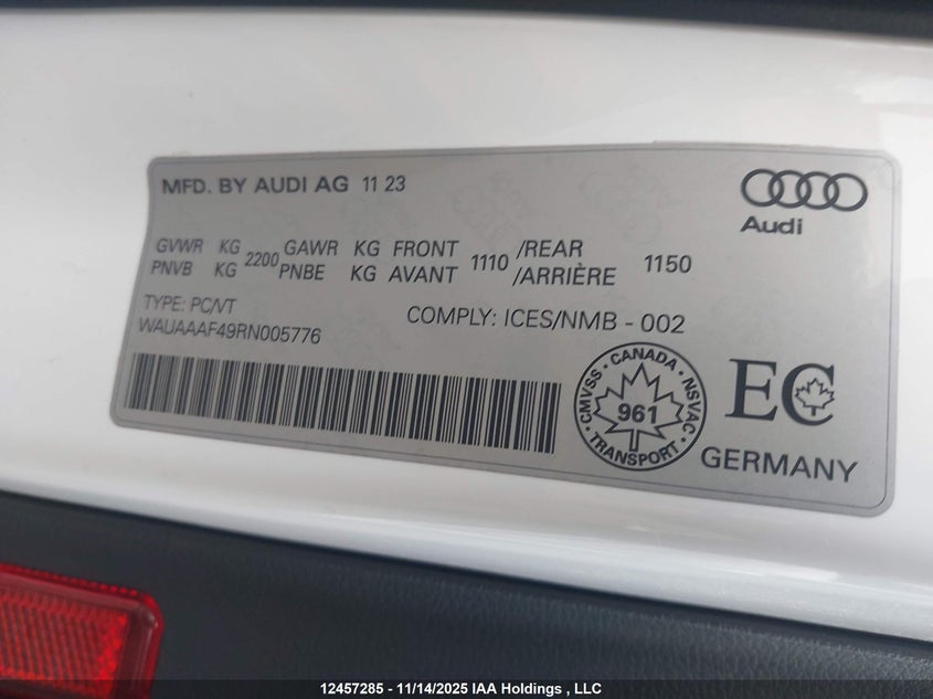 2024 Audi A4 Komfort 45 VIN: WAUAAAF49RN005776 Lot: 12457285
