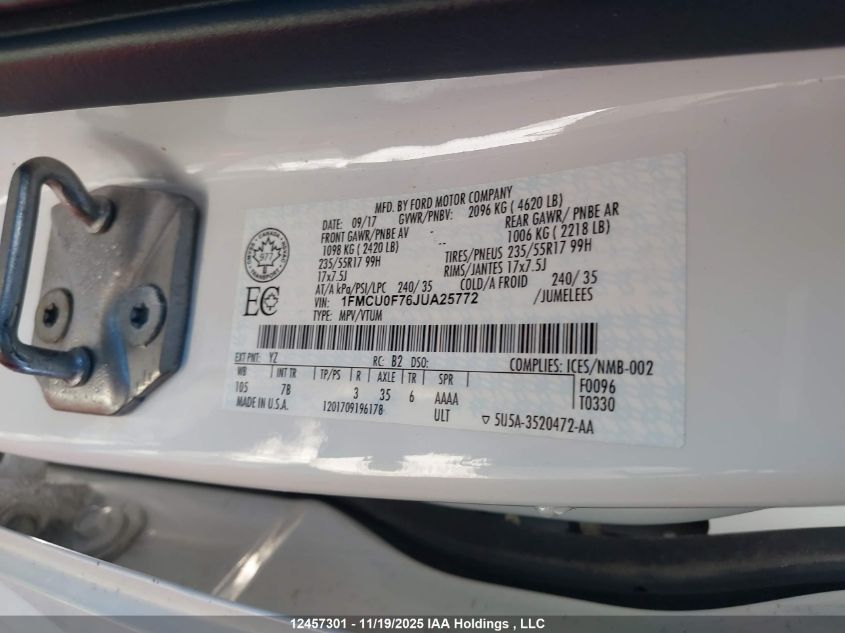 2018 Ford Escape S VIN: 1FMCU0F76JUA25772 Lot: 12457301