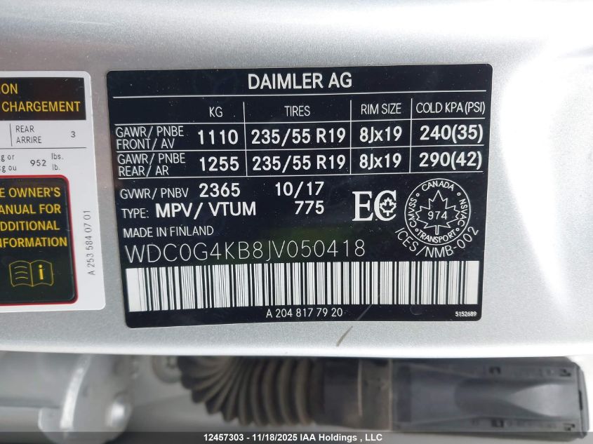 2018 Mercedes-Benz Glc 300 4Matic VIN: WDC0G4KB8JV050418 Lot: 12457303