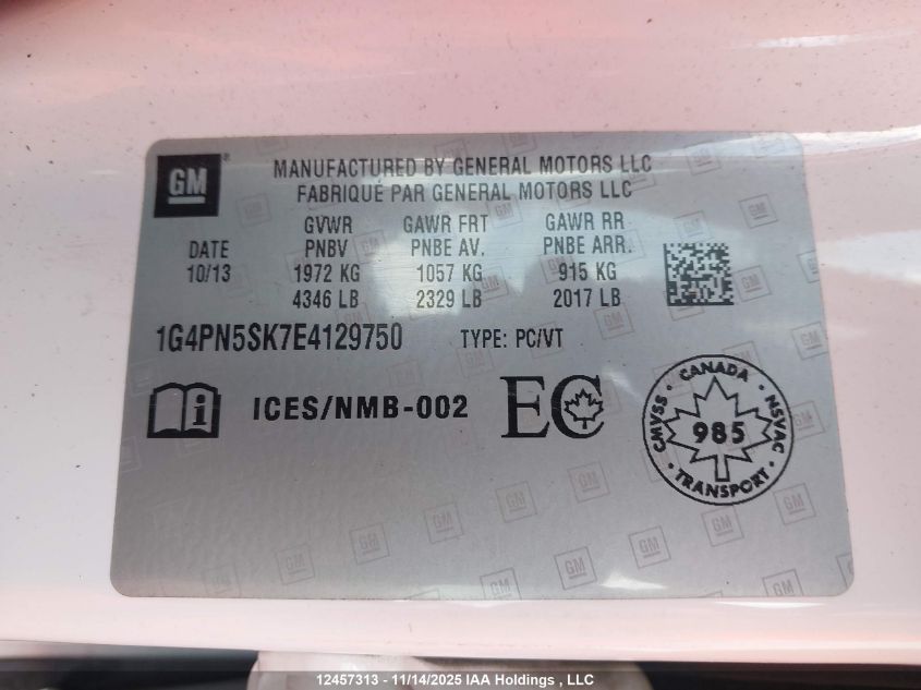 2014 Buick Verano VIN: 1G4PN5SK7E4129750 Lot: 12457313