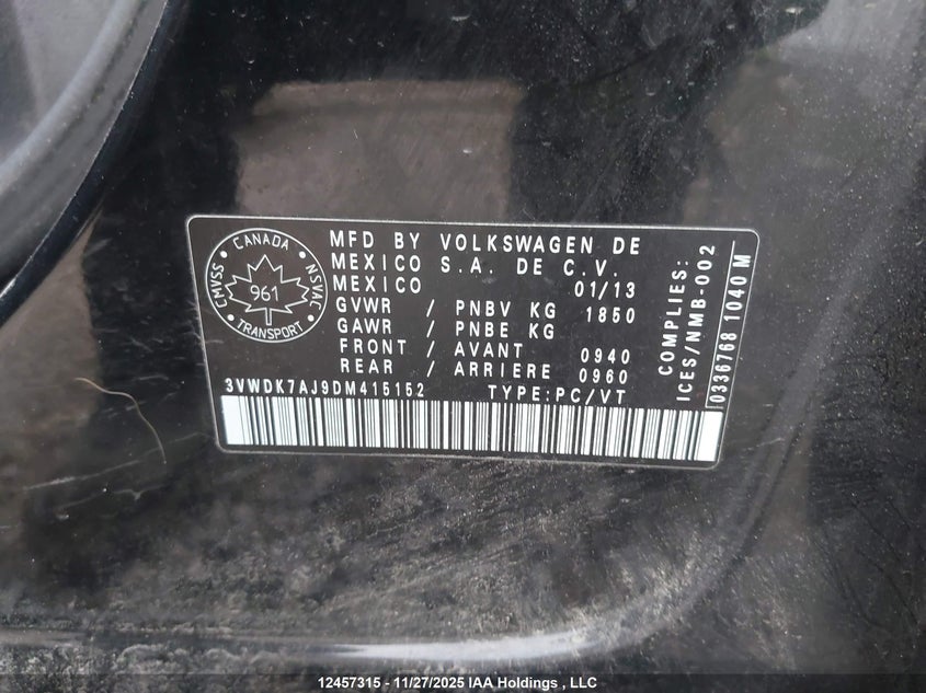 3VWDK7AJ9DM415152 2013 VOLKSWAGEN JETTA photo no. 9