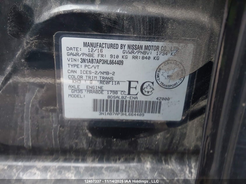 3N1AB7AP3HL664409 2017 NISSAN SENTRA photo no. 9
