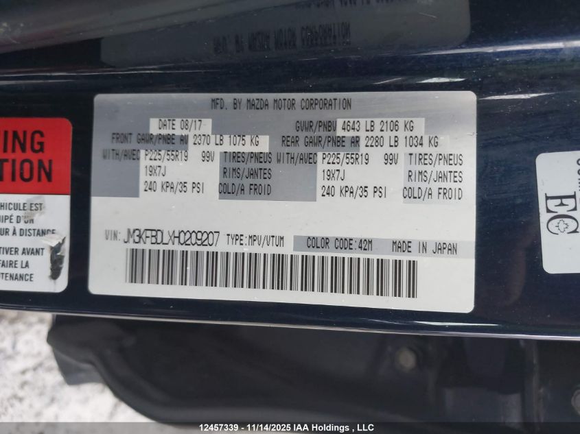 2017 Mazda Cx-5 Grand Touring VIN: JM3KFBDLXH0209207 Lot: 12457339