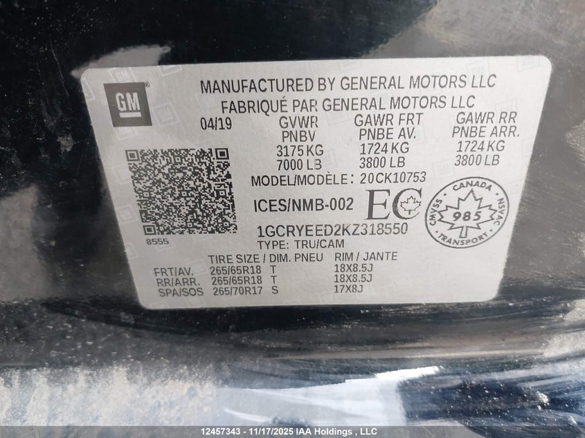 1GCRYEED2KZ318550 2019 CHEVROLET SILVERADO photo no. 19