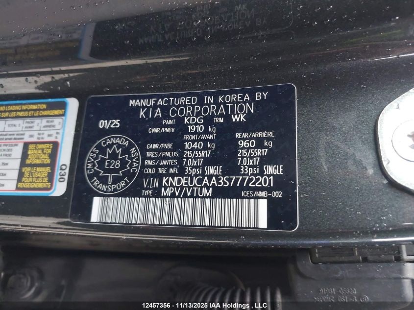 2025 Kia Seltos S VIN: KNDEUCAA3S7772201 Lot: 12457356