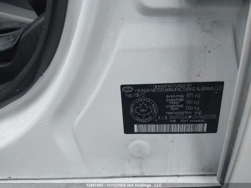 2021 Hyundai Sonata Se VIN: 5NPEG4JA2MH120245 Lot: 12457403