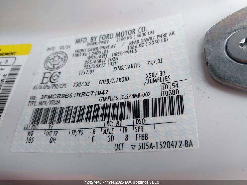 2024 Ford Bronco Sport Big Bend VIN: 3FMCR9B61RRE71947 Lot: 12457440