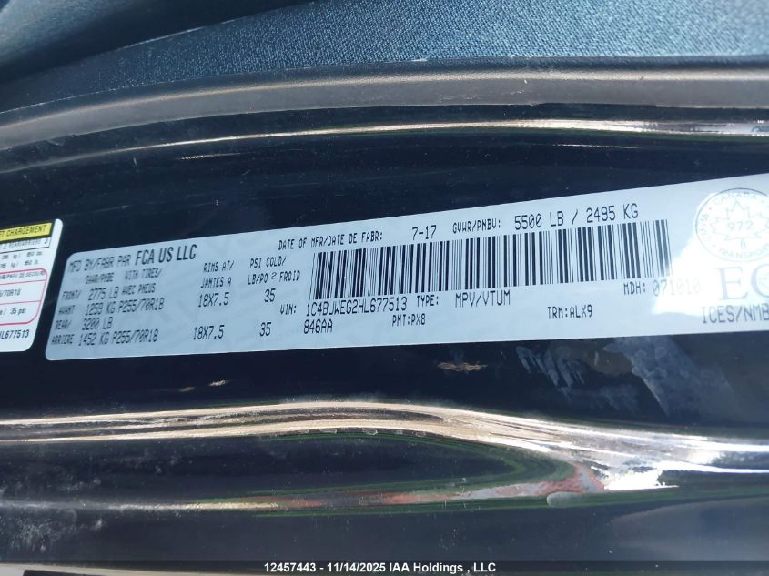 2017 Jeep Wrangler Unlimited Sahara VIN: 1C4BJWEG2HL677513 Lot: 12457443