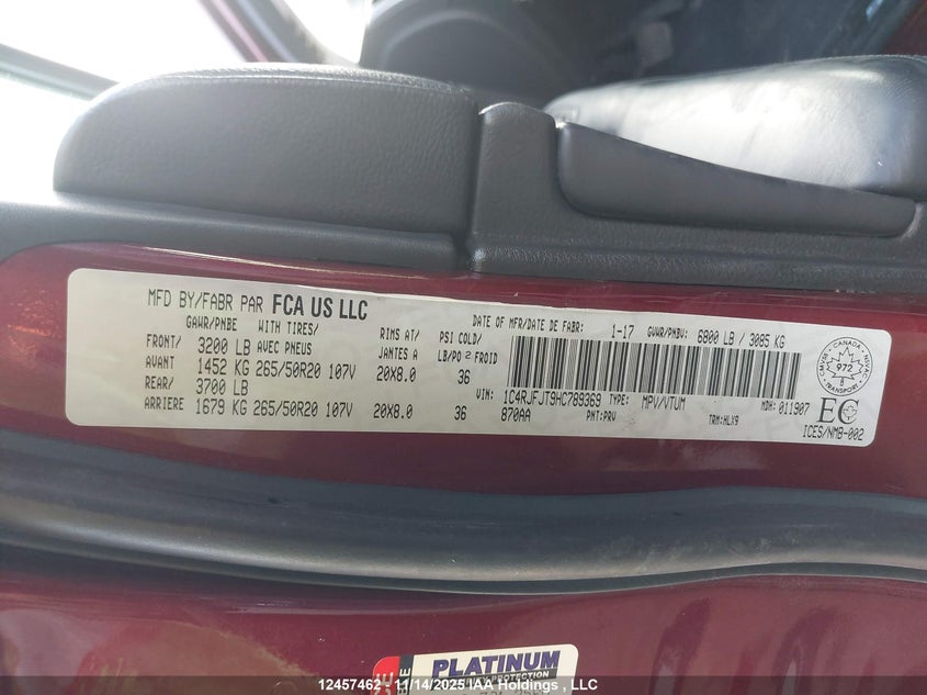 1C4RJFJT9HC789369 2017 JEEP GRAND CHEROKEE photo no. 9