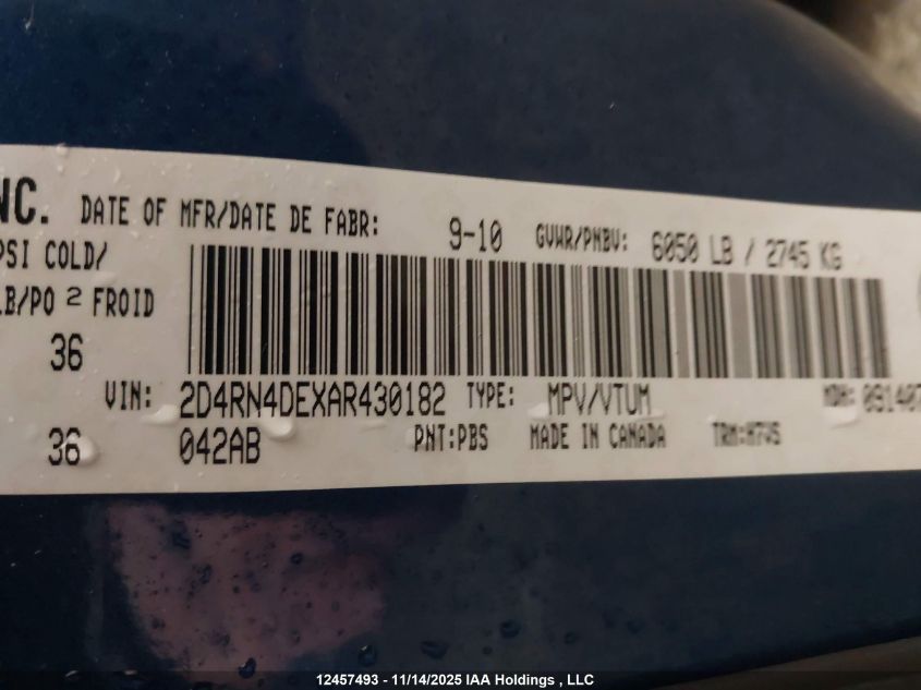 2010 Dodge Grand Caravan Se VIN: 2D4RN4DEXAR430182 Lot: 12457493