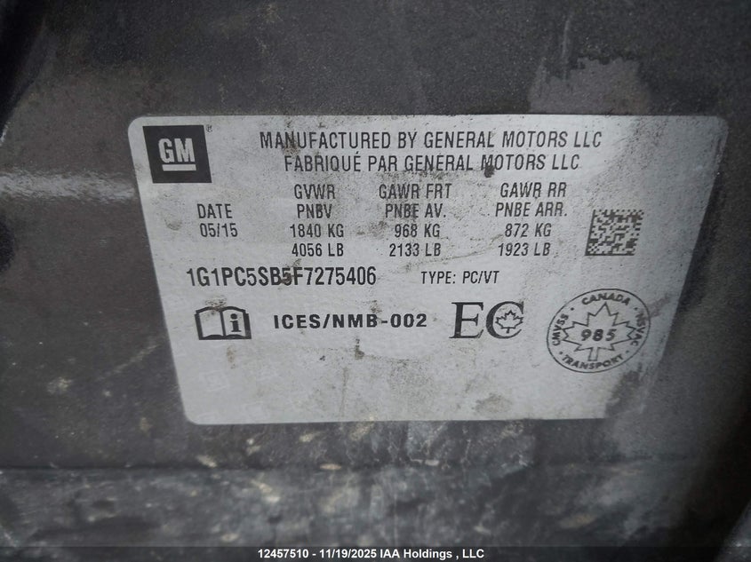 1G1PC5SB5F7275406 2015 CHEVROLET CRUZE photo no. 9