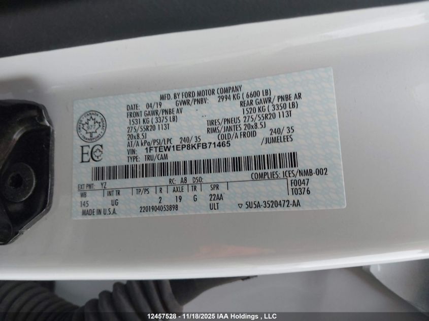 2019 Ford F-150 Xlt VIN: 1FTEW1EP8KFB71465 Lot: 12457528