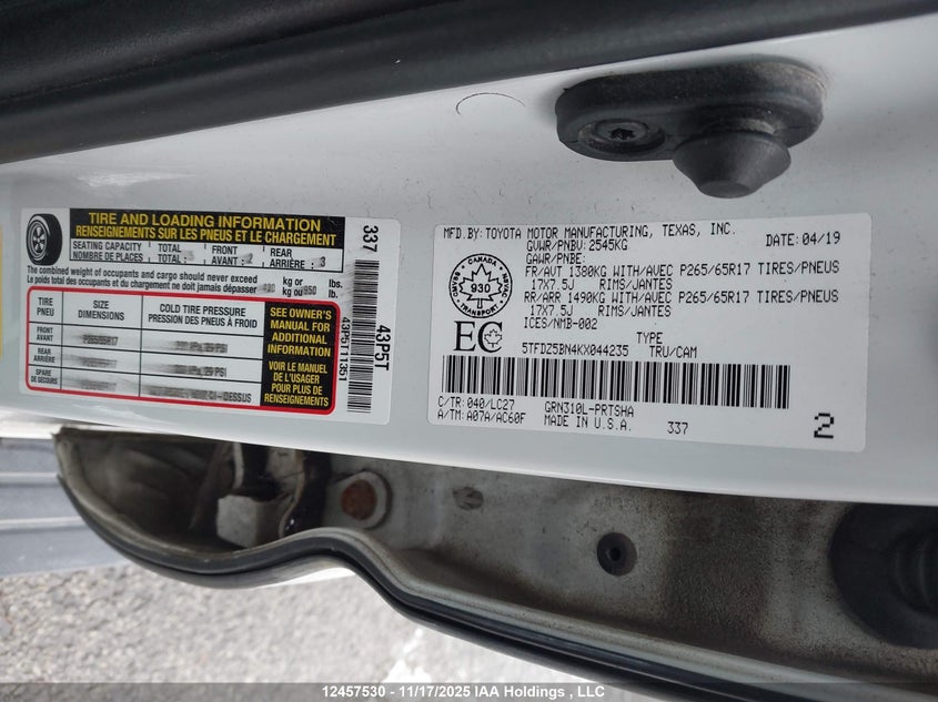 2019 Toyota Tacoma Sr5 V6 VIN: 5TFDZ5BN4KX044235 Lot: 12457530