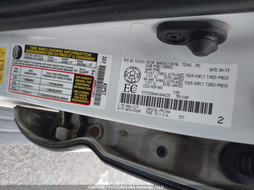 2019 Toyota Tacoma Sr5 V6 VIN: 5TFDZ5BN4KX044235 Lot: 12457530