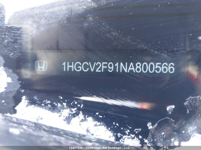 2022 Honda Accord Touring 2.0T VIN: 1HGCV2F91NA800566 Lot: 12457536