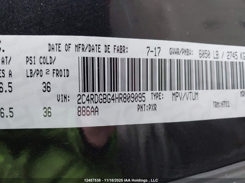 2017 Dodge Grand Caravan Cvp/Sxt VIN: 2C4RDGBG4HR809095 Lot: 12457538