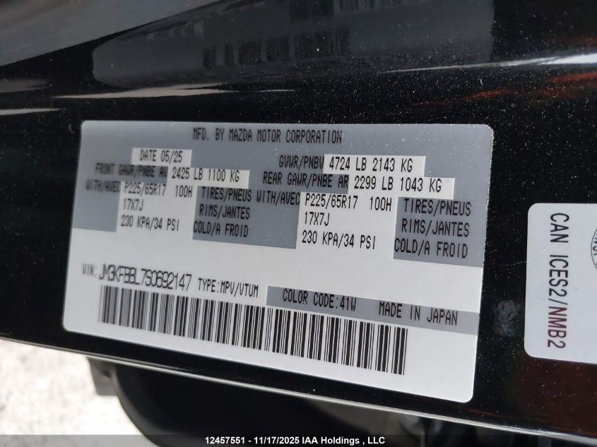 2025 Mazda Cx-5 Gx VIN: JM3KFBBL7S0692147 Lot: 12457551