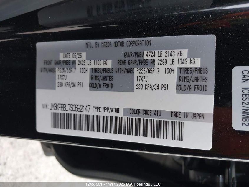 2025 Mazda Cx-5 Gx VIN: JM3KFBBL7S0692147 Lot: 12457551