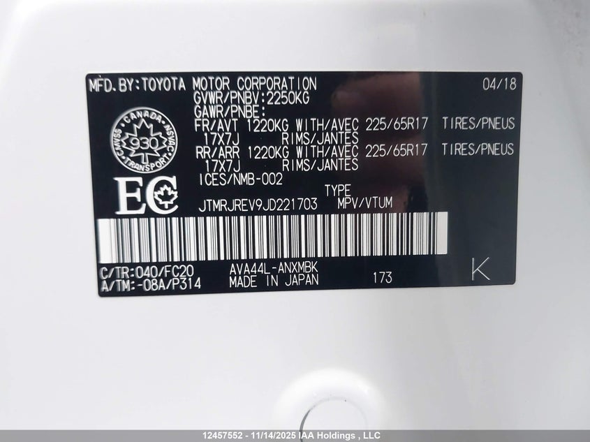 JTMRJREV9JD221703 2018 TOYOTA RAV 4 photo no. 19