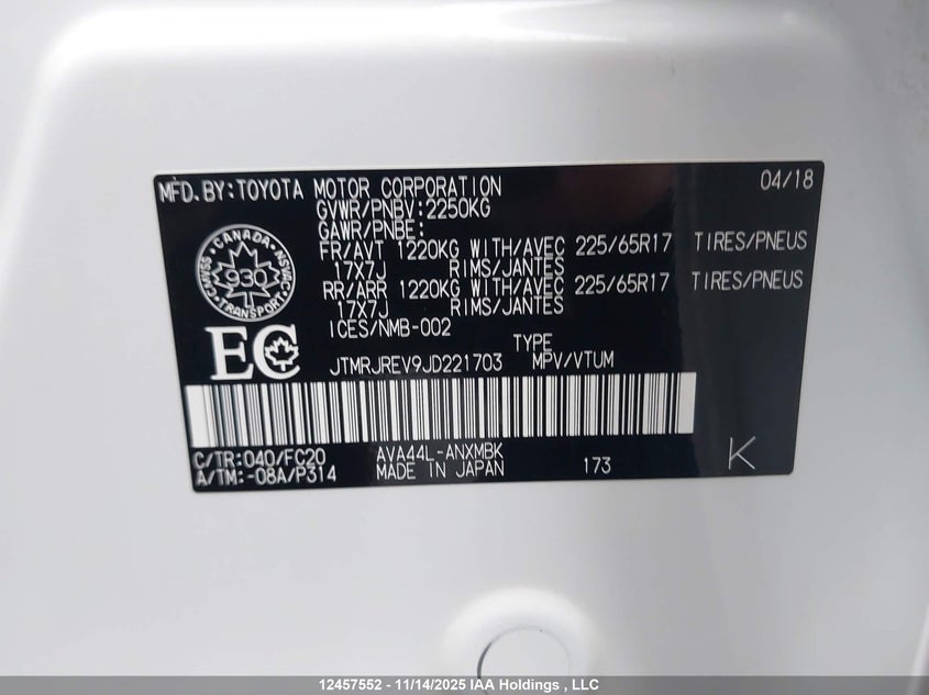 JTMRJREV9JD221703 2018 TOYOTA RAV 4 photo no. 9