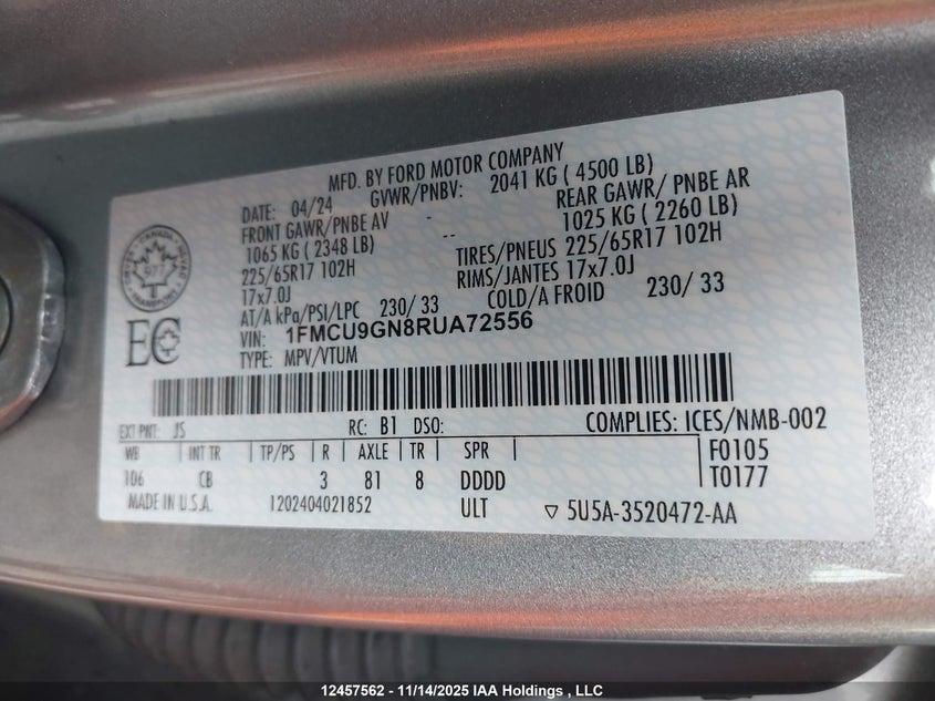 1FMCU9GN8RUA72556 2024 FORD ESCAPE photo no. 9
