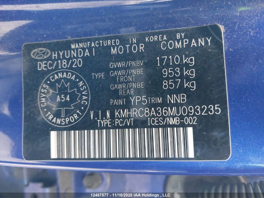 2021 Hyundai Venue Sel/Denim VIN: KMHRC8A36MU093235 Lot: 12457577