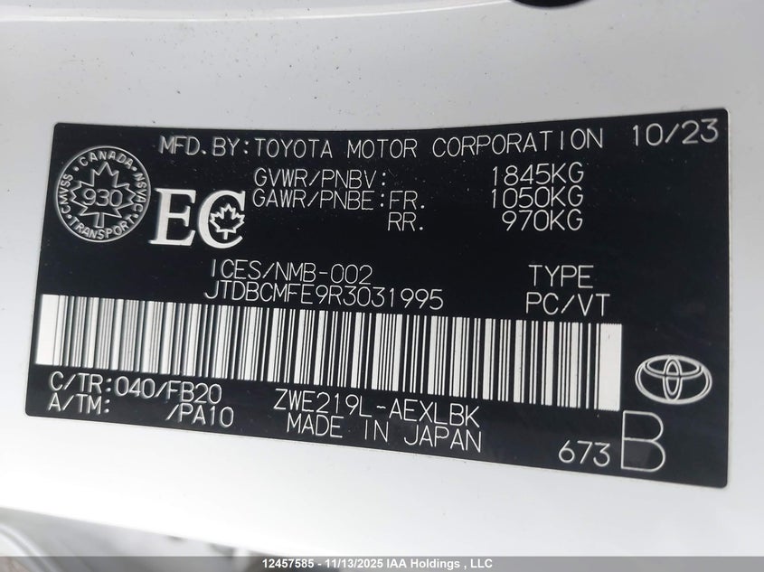 JTDBCMFE9R3031995 2024 TOYOTA COROLLA photo no. 9