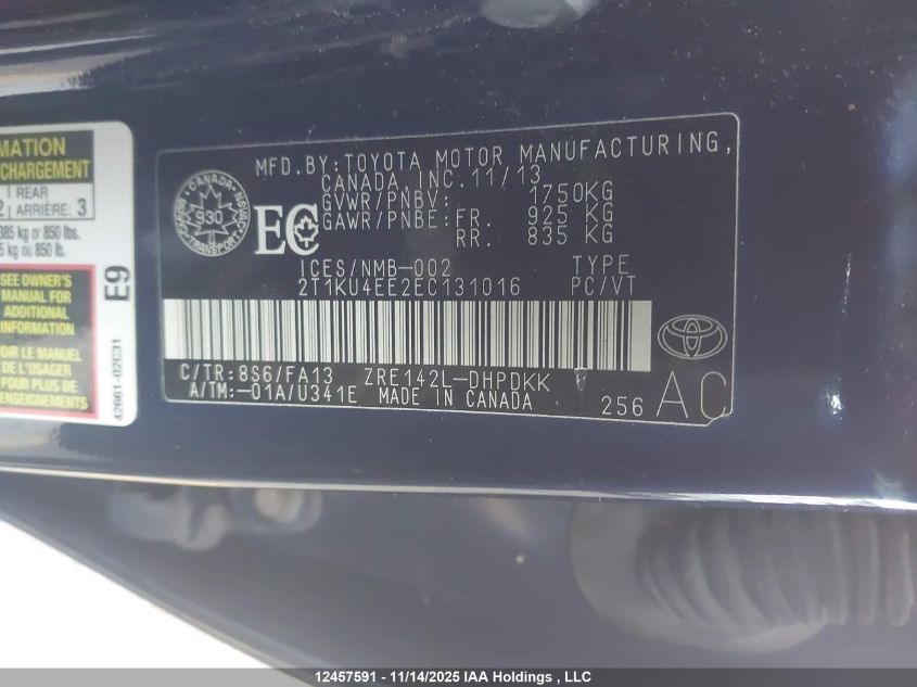 2014 Toyota Matrix S VIN: 2T1KU4EE2EC131016 Lot: 12457591