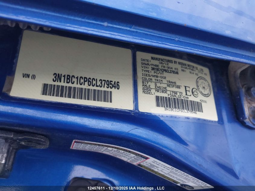 2012 Nissan Versa VIN: 3N1BC1CP6CL379546 Lot: 12457611