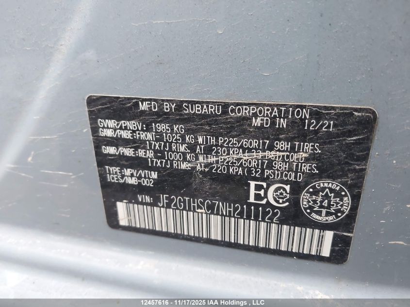 2022 Subaru Crosstrek Sport VIN: JF2GTHSC7NH211122 Lot: 12457616