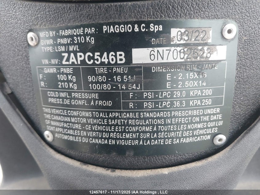 ZAPC546B6N7002623 2022 PIAGGIO  photo no. 10