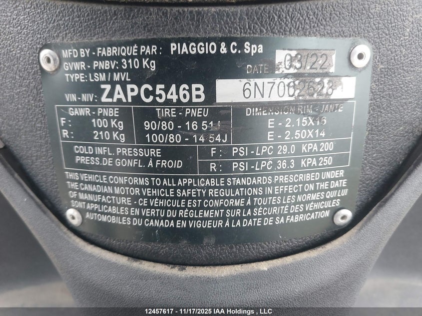ZAPC546B6N7002623 2022 PIAGGIO  photo no. 13