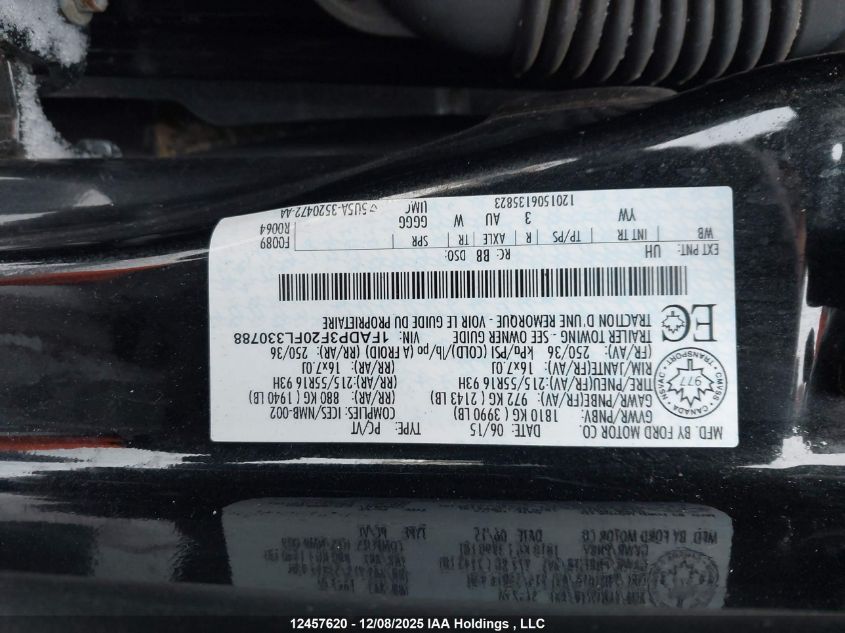 2015 Ford Focus VIN: 1FADP3F20FL330788 Lot: 12457620