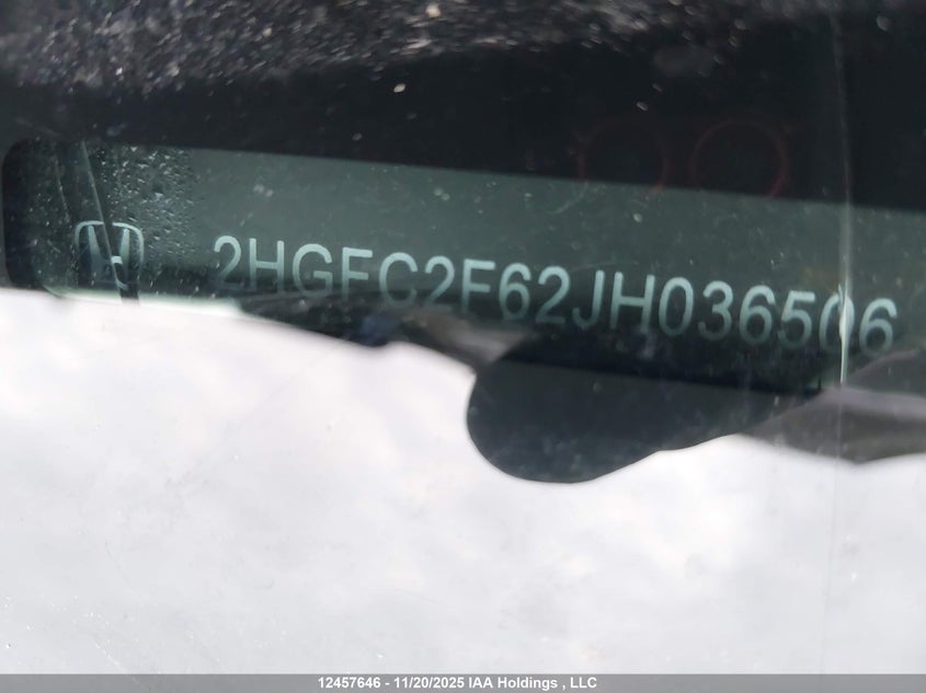 2018 Honda Civic Se VIN: 2HGFC2F62JH036506 Lot: 12457646