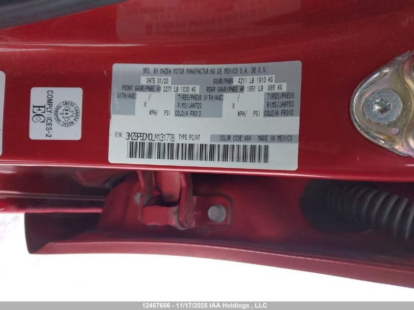 2020 Mazda Mazda3 VIN: 3MZBPBDM0LM131778 Lot: 12457656