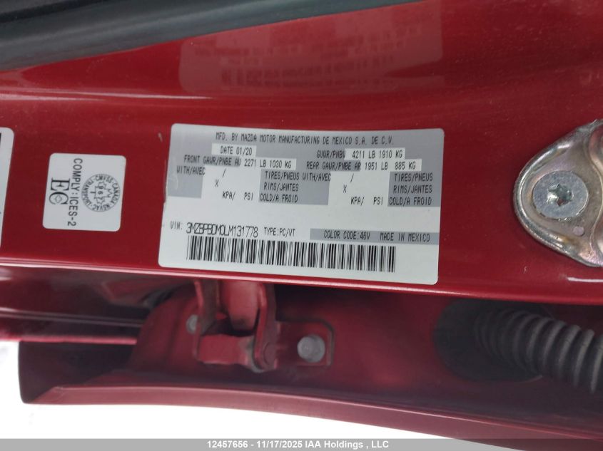 2020 Mazda Mazda3 VIN: 3MZBPBDM0LM131778 Lot: 12457656