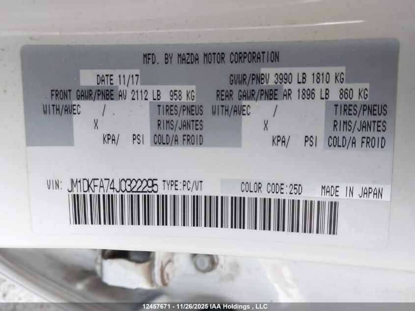 2018 Mazda Cx-3 Sv VIN: JM1DKFA74J0322295 Lot: 12457671