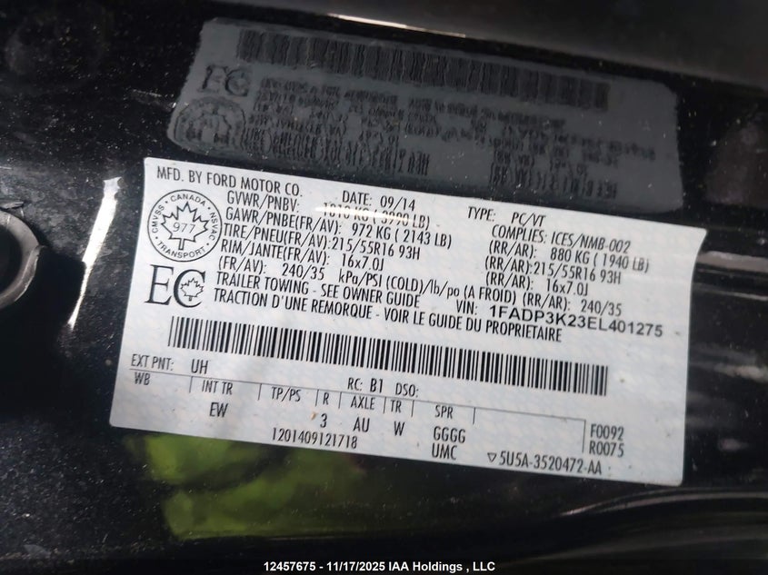 1FADP3K23EL401275 2014 FORD FOCUS photo no. 9