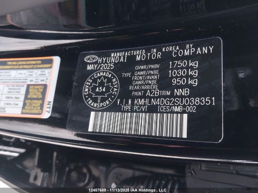 2025 Hyundai Elantra Luxury VIN: KMHLN4DG2SU038351 Lot: 12457689