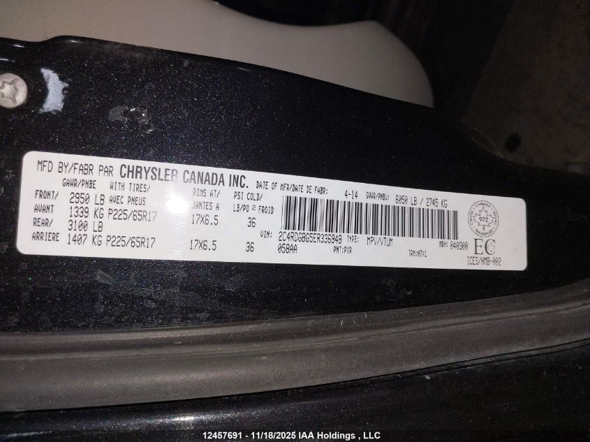 2014 Dodge Grand Caravan Se/Sxt VIN: 2C4RDGBG5ER336948 Lot: 12457691