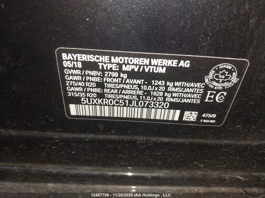 2018 BMW X5 xDrive35I VIN: 5UXKROC51JL073320 Lot: 12457709