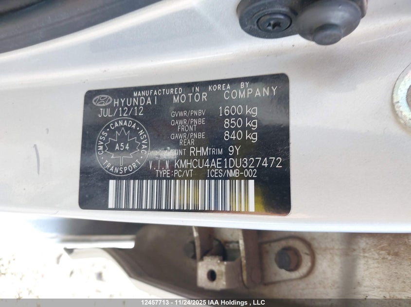 2013 Hyundai Accent Gls/Se VIN: KMHCU4AE1DU327472 Lot: 12457713