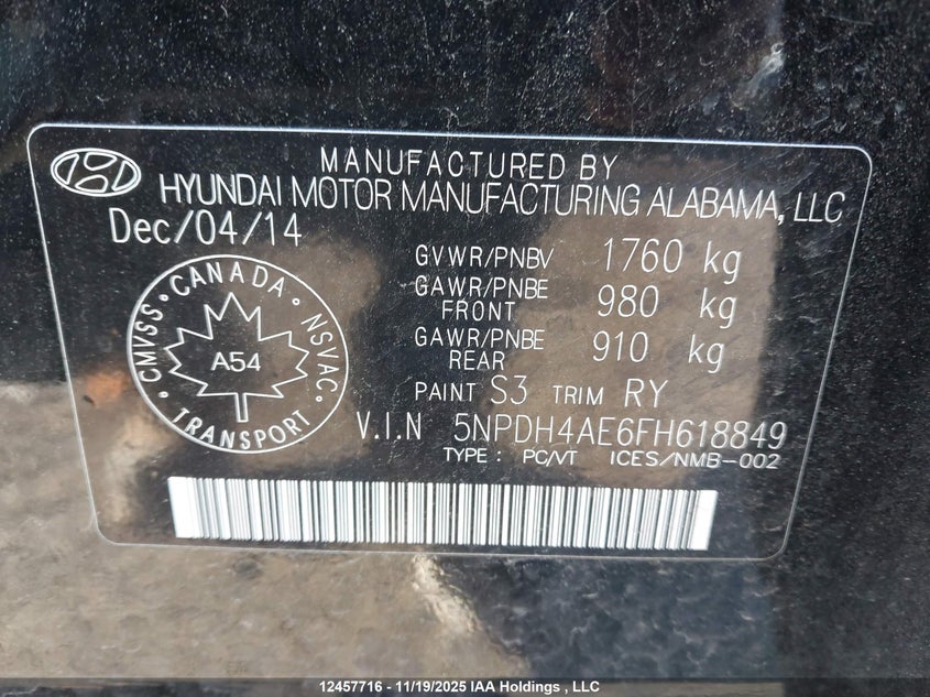 5NPDH4AE6FH618849 2015 HYUNDAI ELANTRA photo no. 9