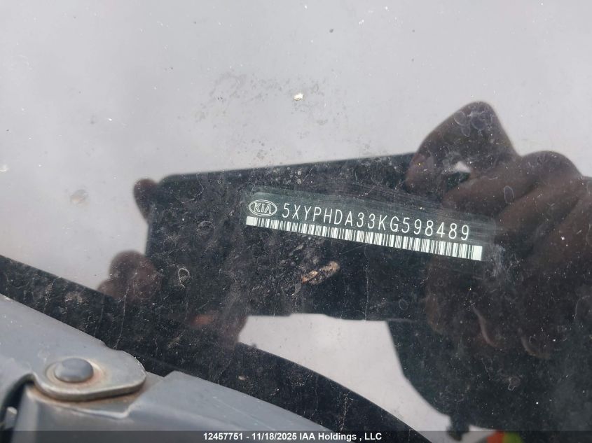2019 Kia Sorento Ex VIN: 5XYPHDA33KG598489 Lot: 12457751