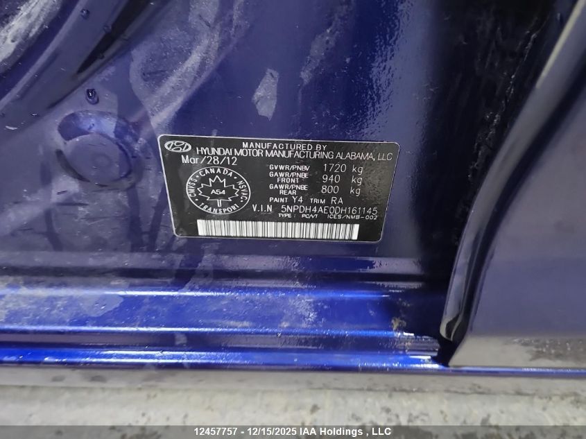 2013 Hyundai Elantra Gls/Limited VIN: 5NPDH4AE0DH161145 Lot: 12457757