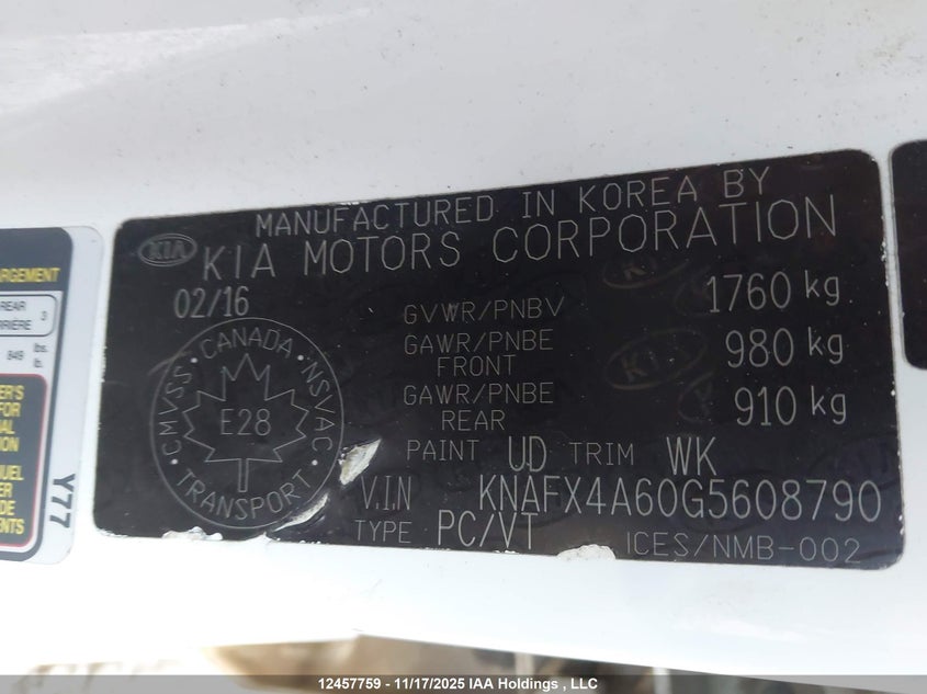 2016 Kia Forte Lx VIN: KNAFX4A60G5608790 Lot: 12457759