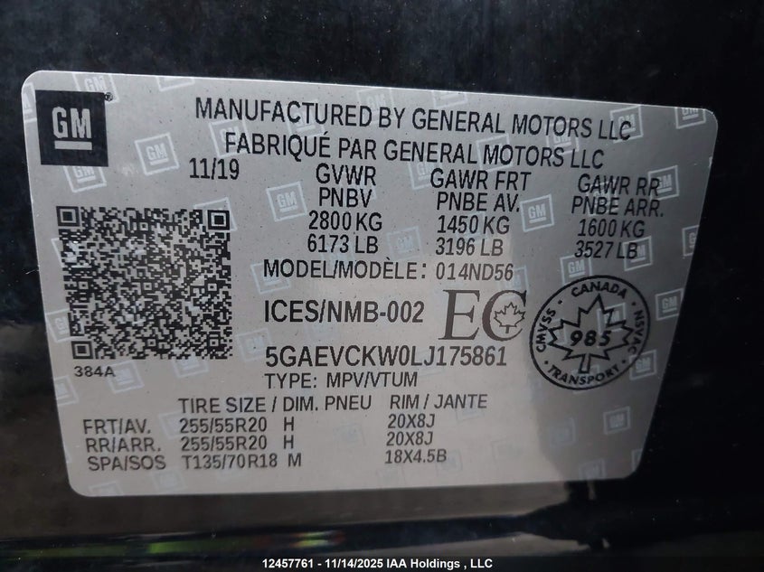 2020 Buick Enclave Avenir VIN: 5GAEVCKW0LJ175861 Lot: 12457761