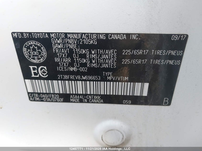 2018 Toyota Rav4 Le VIN: 2T3BFREV8JW696653 Lot: 12457771